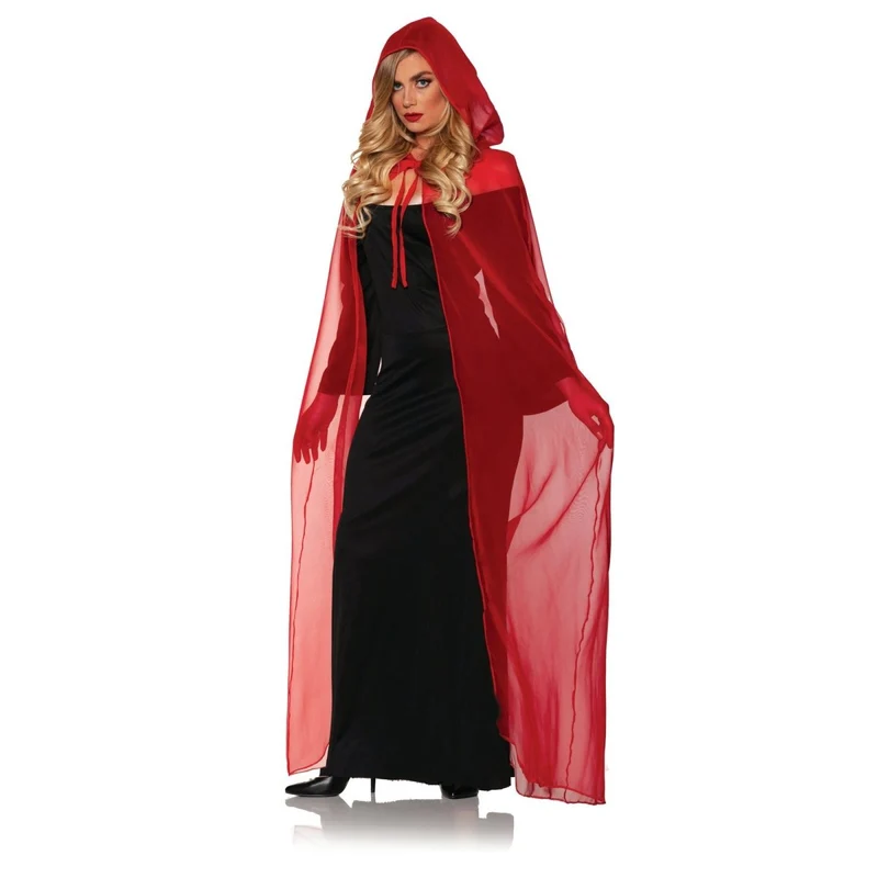 Red Chiffon Cape with Hood for Adults