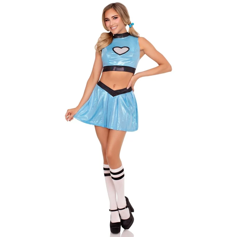 Super Sweetie Costume for Adults, Blue Top, Skirt and Hair Ties