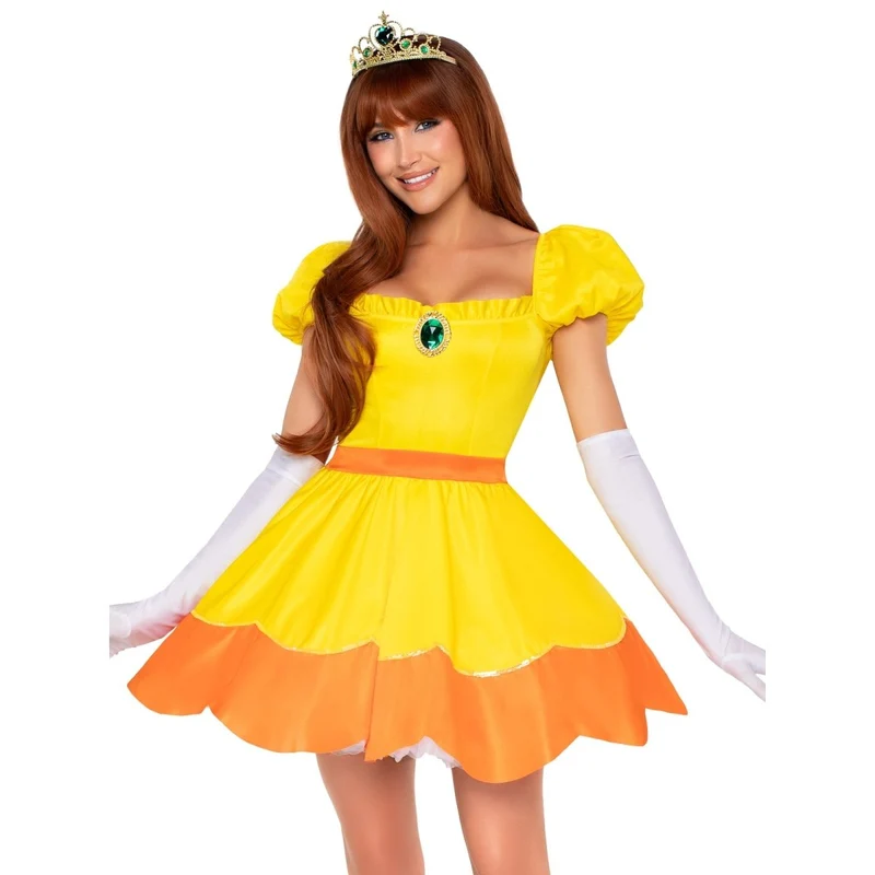 Sunflower Princess Costume for Adults, Yellow Dress with Gloves and Crown