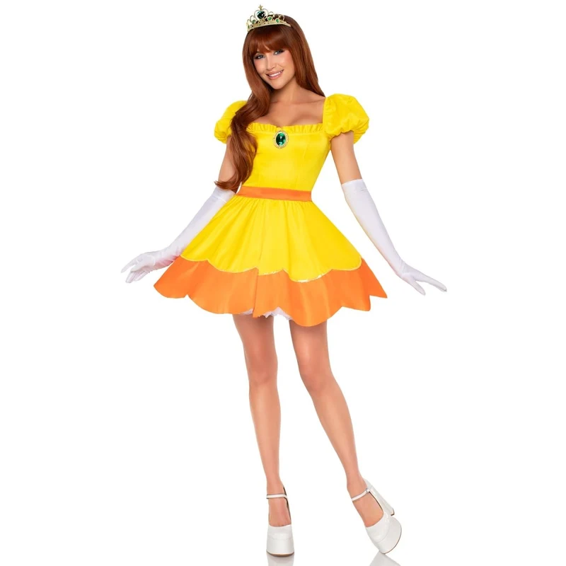 Sunflower Princess Costume for Adults, Yellow Dress with Gloves and Crown