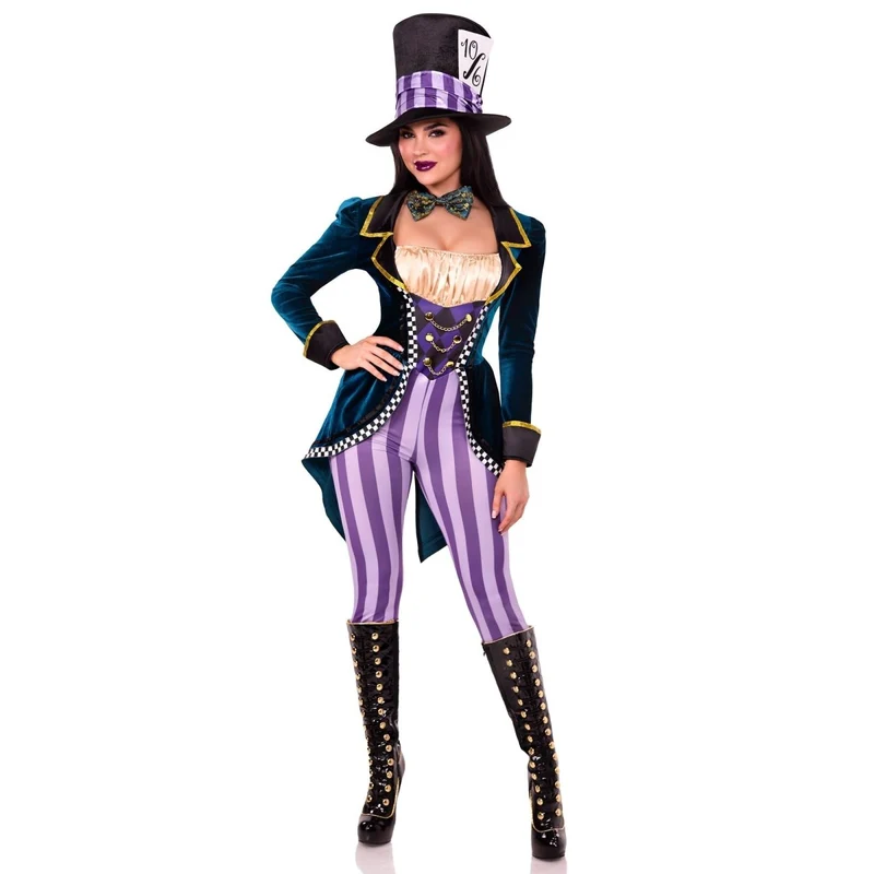 Classic Mad Hatter Costume for Adults, Jumpsuit, Bow Tie and Hat