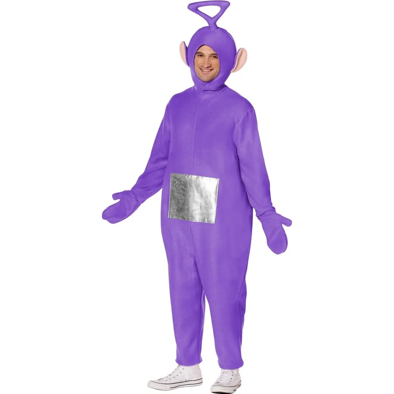 Teletubbies Tinky-Winky Costume for Adults, Purple Jumpsuit With Hood