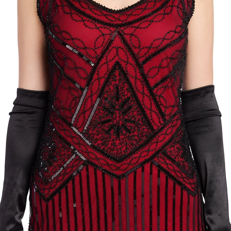 1920s Gatsby Elegant Lady Costume for Adults, Red and Black Dress