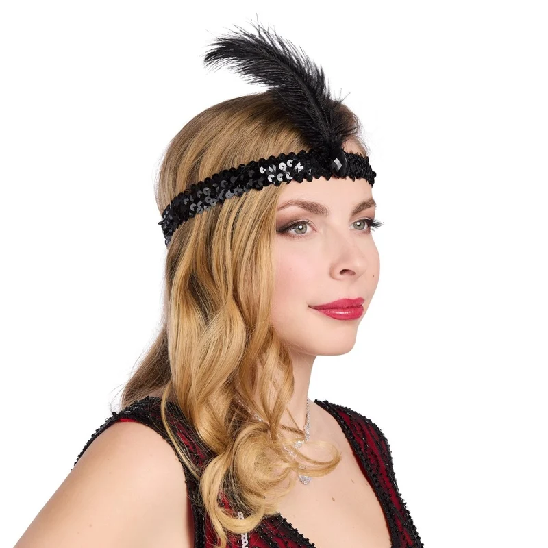1920s Gatsby Elegant Lady Costume for Adults, Red and Black Dress