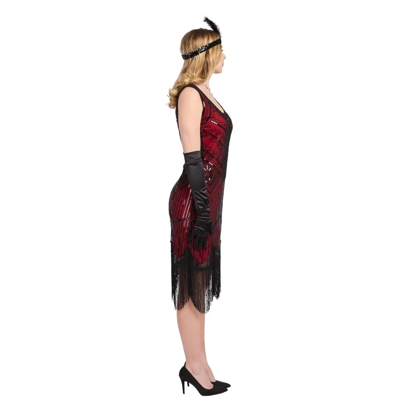 1920s Gatsby Elegant Lady Costume for Adults, Red and Black Dress