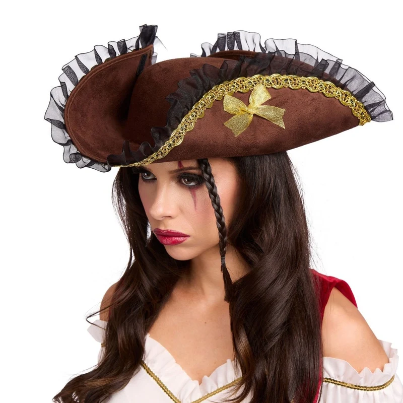 Pirate Tricorn Hat with Lace for Adults