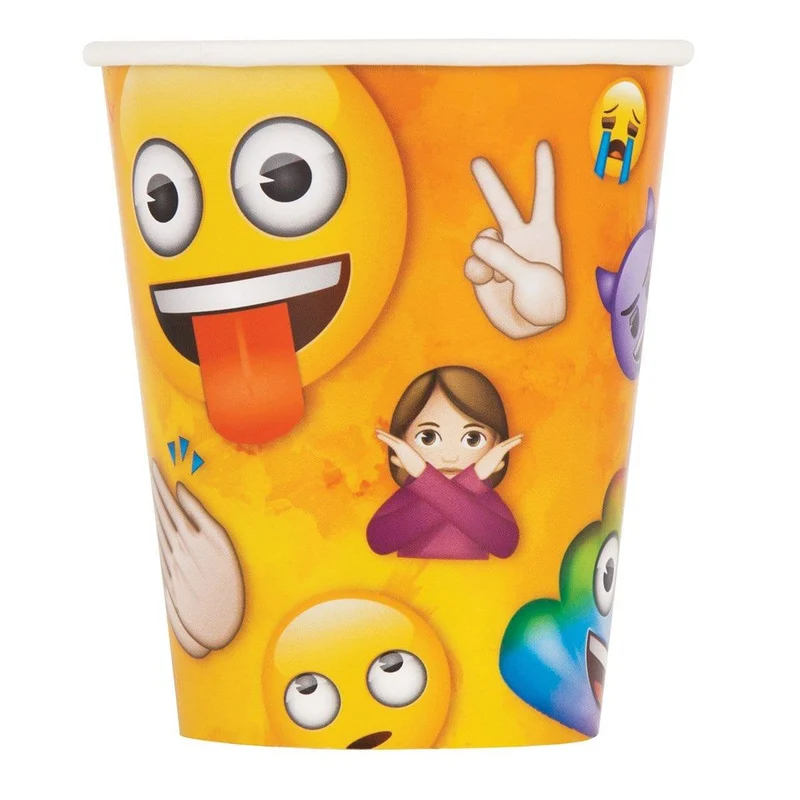 Emoji Paper cups 9 ounces, 8 per package