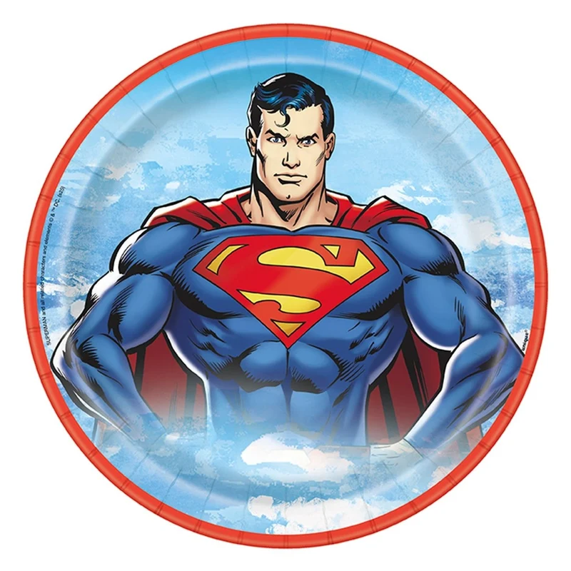 Superman Birthday Large Round Lunch Paper Plates, 9 Inches, 8 Count