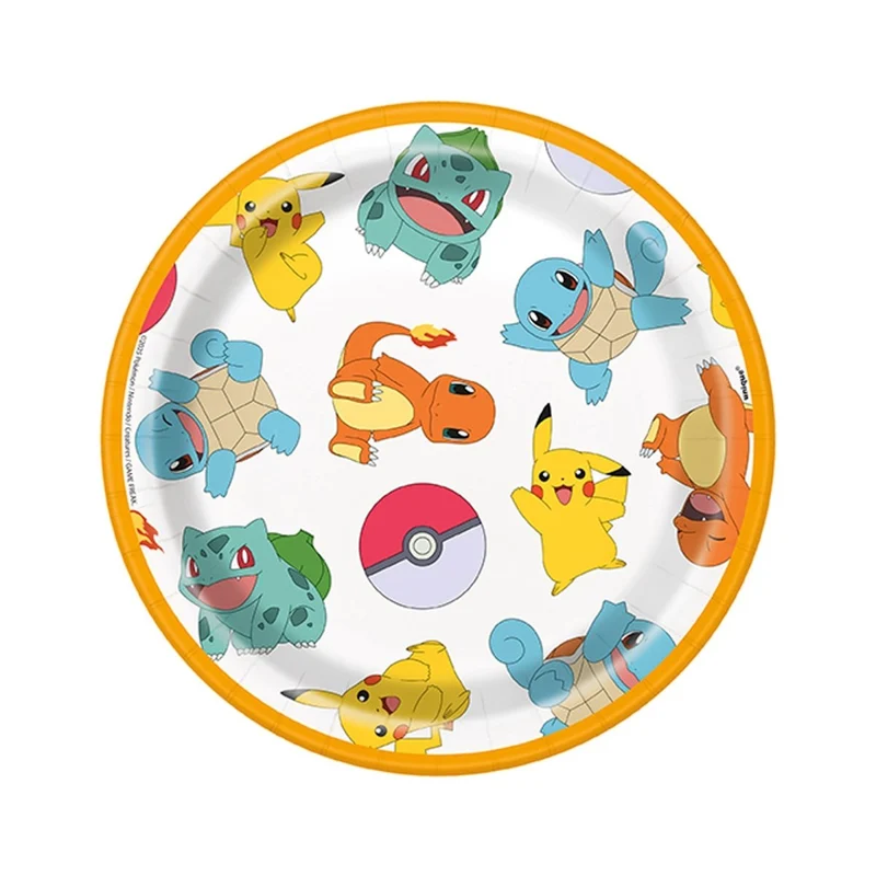 Pokémon Birthday Small Round Dessert Paper Plates, 7 Inches, 8 Count