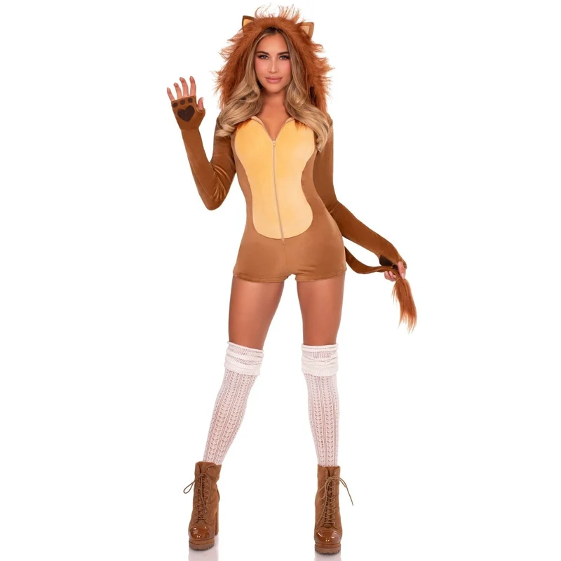 Comfy Lion Costume for Adults, Romper with Tail and Hood