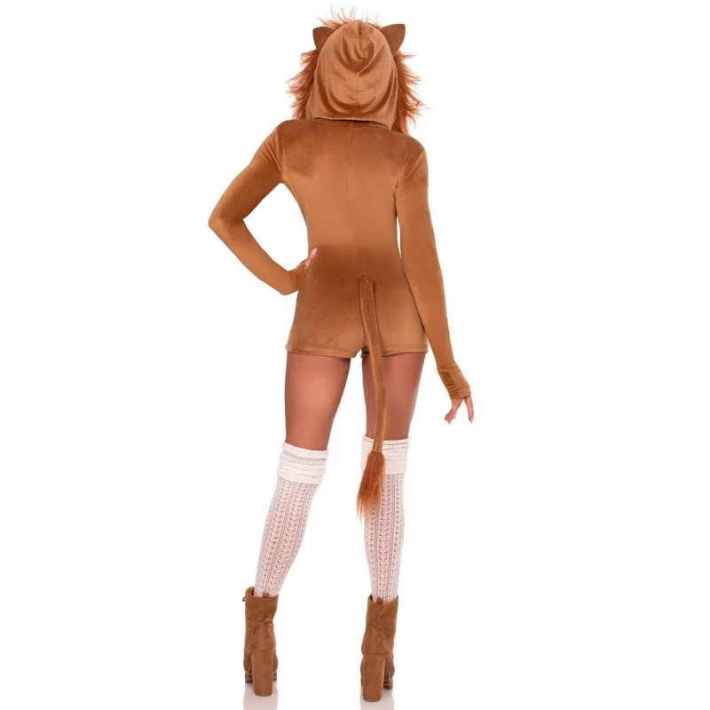 Comfy Lion Costume for Adults, Romper with Tail and Hood