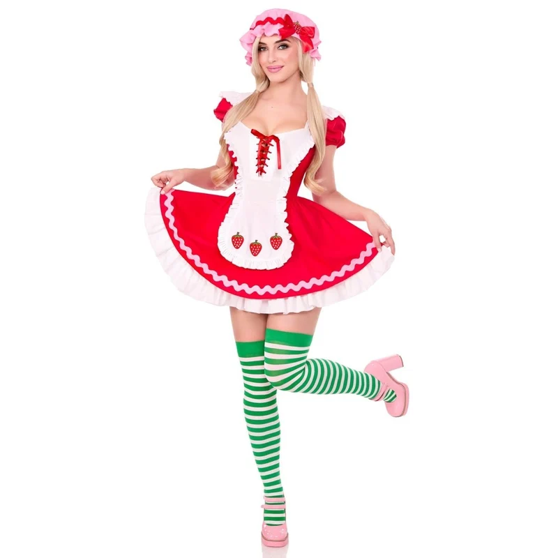 Berry Cutie Costume for Adults, Apron Dress and Bonnet