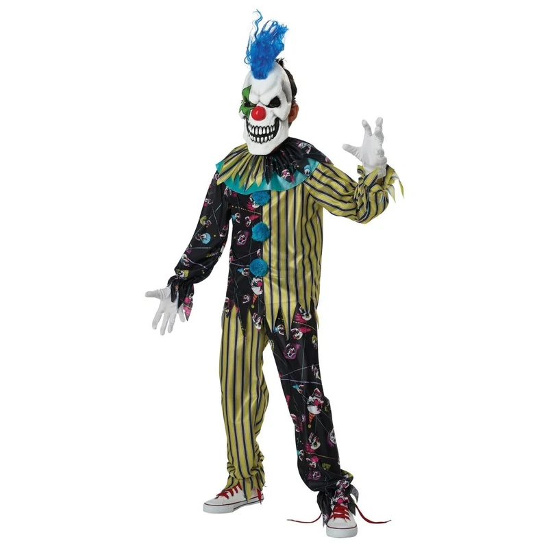 Sinister Skull Clown Costume for Kids, Black and Gold Shirt and Pants