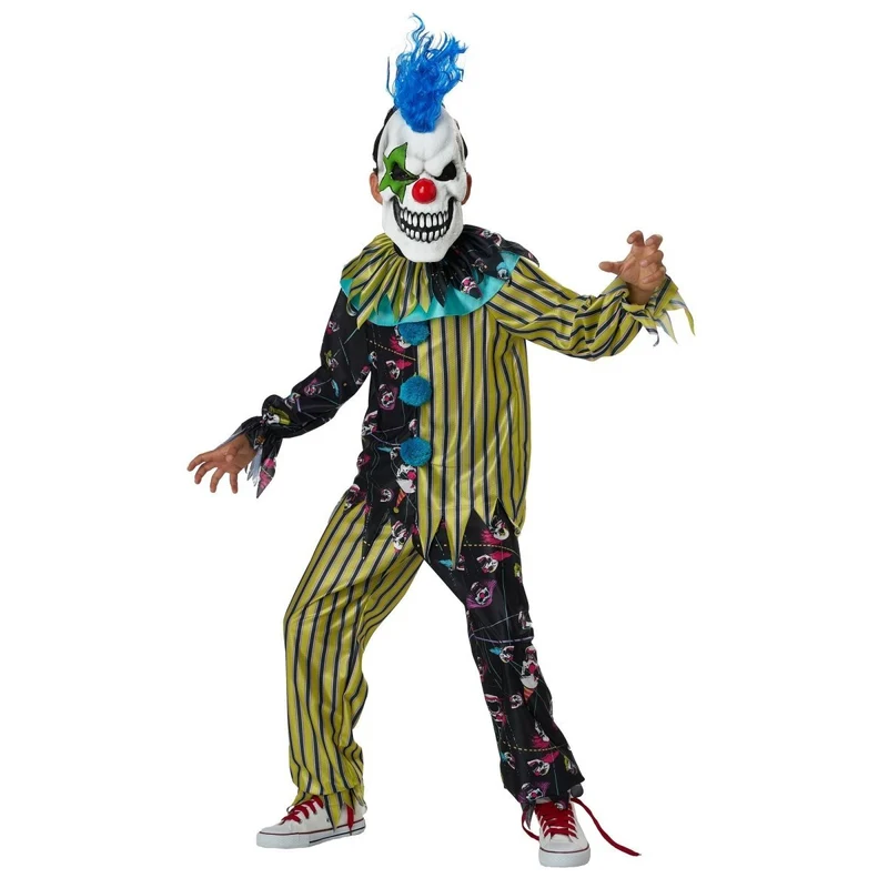 Sinister Skull Clown Costume for Kids, Black and Gold Shirt and Pants