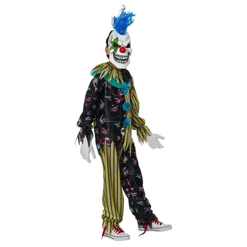 Sinister Skull Clown Costume for Kids, Black and Gold Shirt and Pants