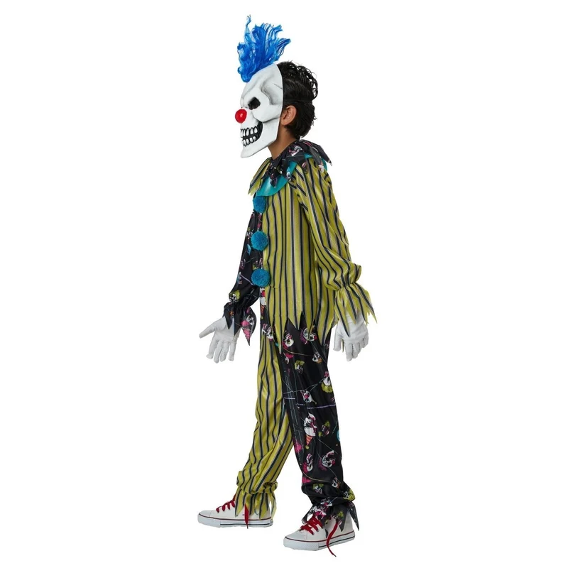 Sinister Skull Clown Costume for Kids, Black and Gold Shirt and Pants