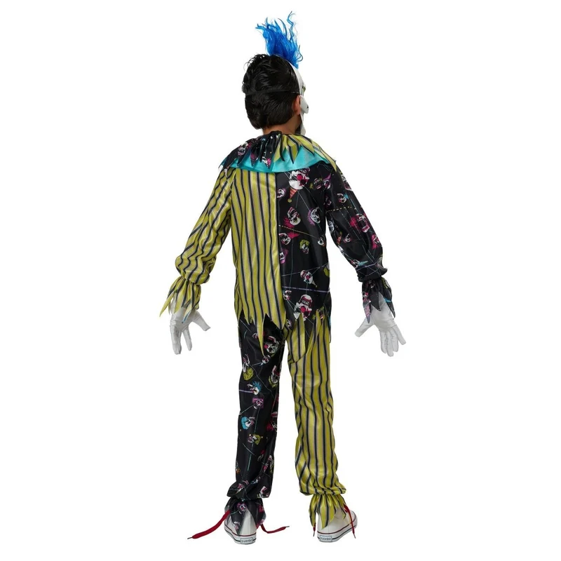Sinister Skull Clown Costume for Kids, Black and Gold Shirt and Pants