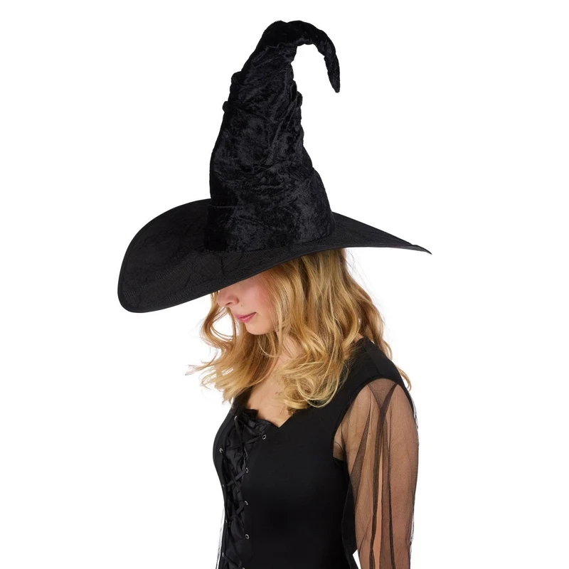 Black Witch Hat with Spider Web for Adults