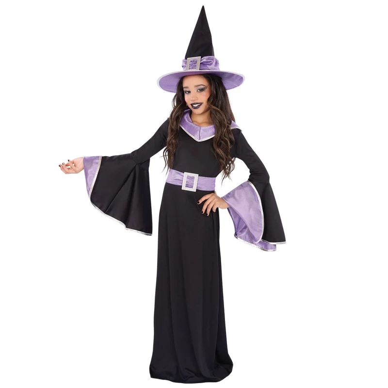 Enchanted Witch Dress Costume for Kids, Black and Purple Dress