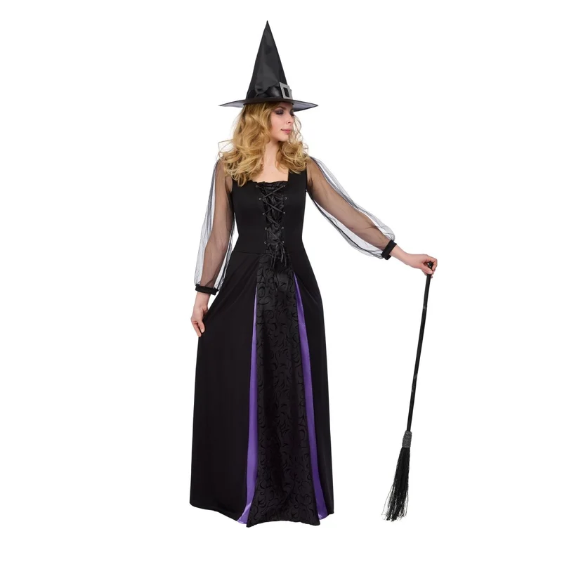 Midnight Witch Dress Costume for Adults, Black and Purple Dress