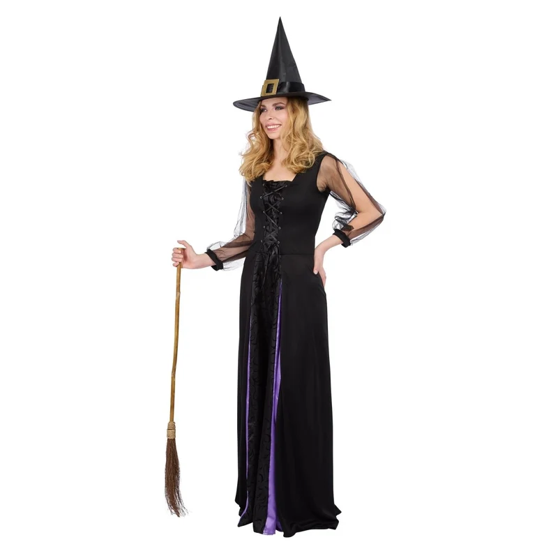 Midnight Witch Dress Costume for Adults, Black and Purple Dress