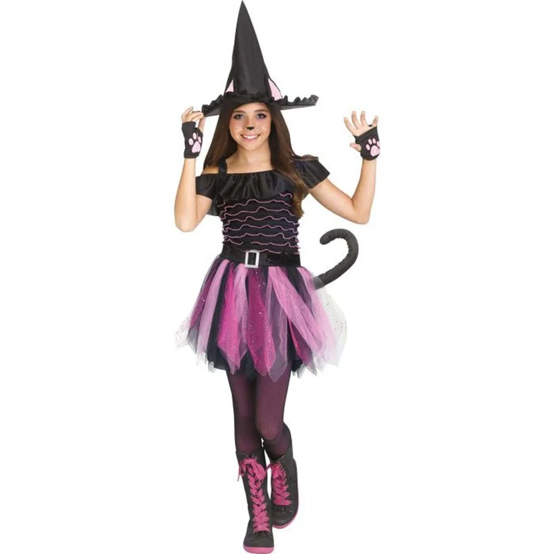 Witchy Kitty Costume for Kids, Pink and Black Dress
