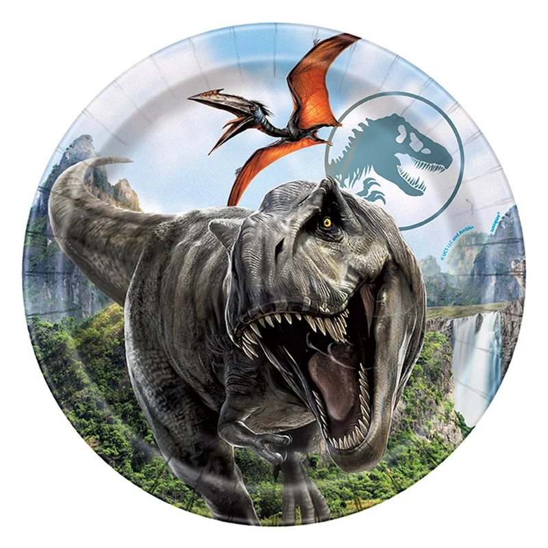 Jurassic World Birthday Large Round Lunch Paper Plates, 9 Inches, 8 Count