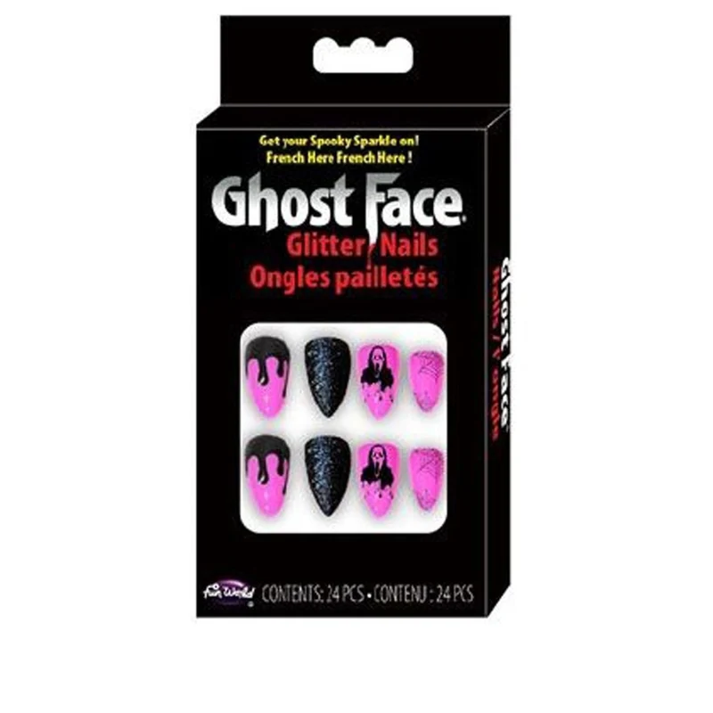 Ghost Face Pink Glitter Press-On Nails, Scream, 24 Count