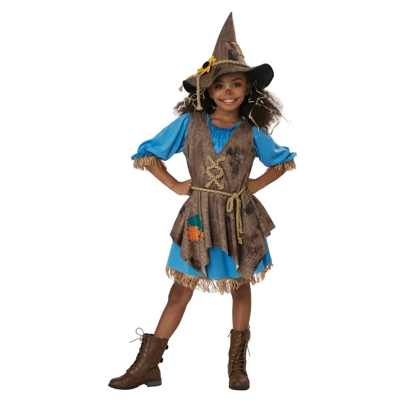 Little Miss Scarecrow Costume for Kids, Blue Dress