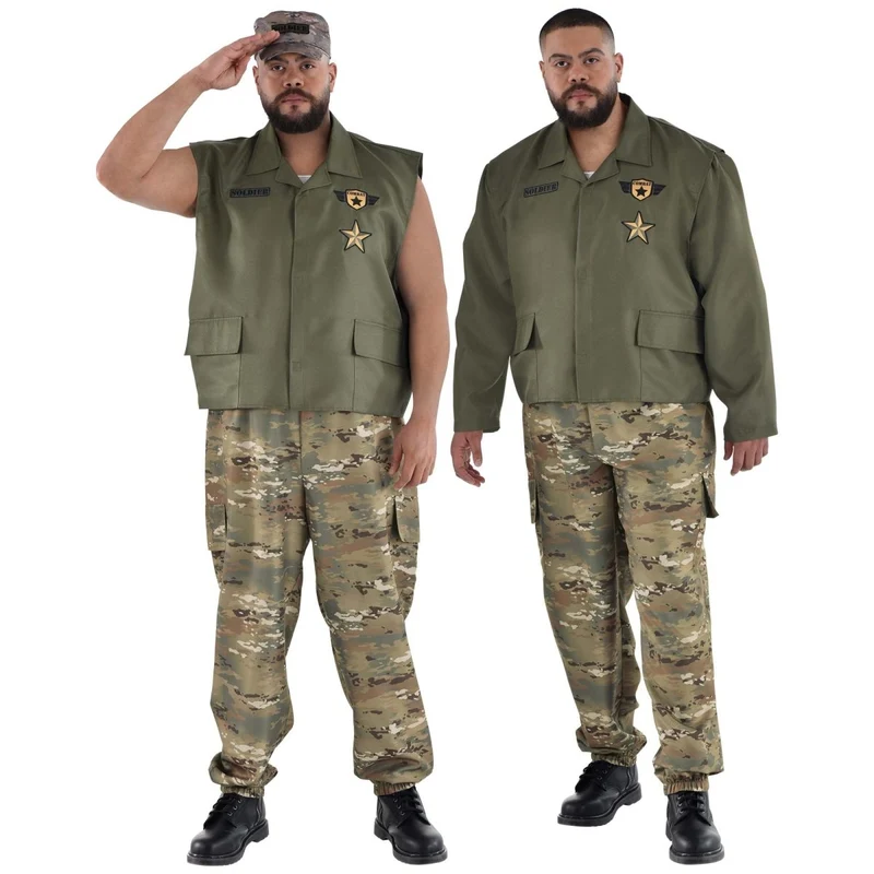 Soldier Plus Size Costume for Adults, Green Jacket and Pants