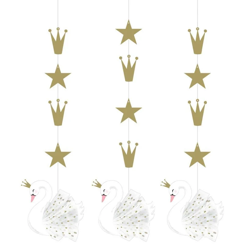 Swan Party string decorations, 3 per package