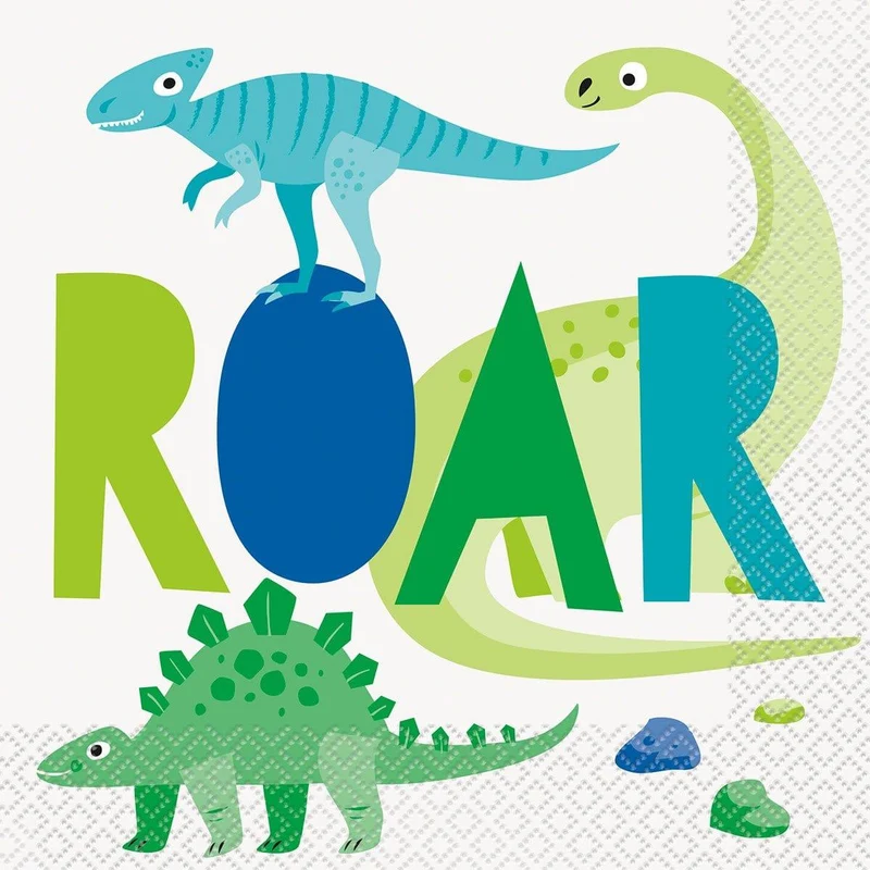Blue & Green Dinosaur Lunch Napkins, 16 Count