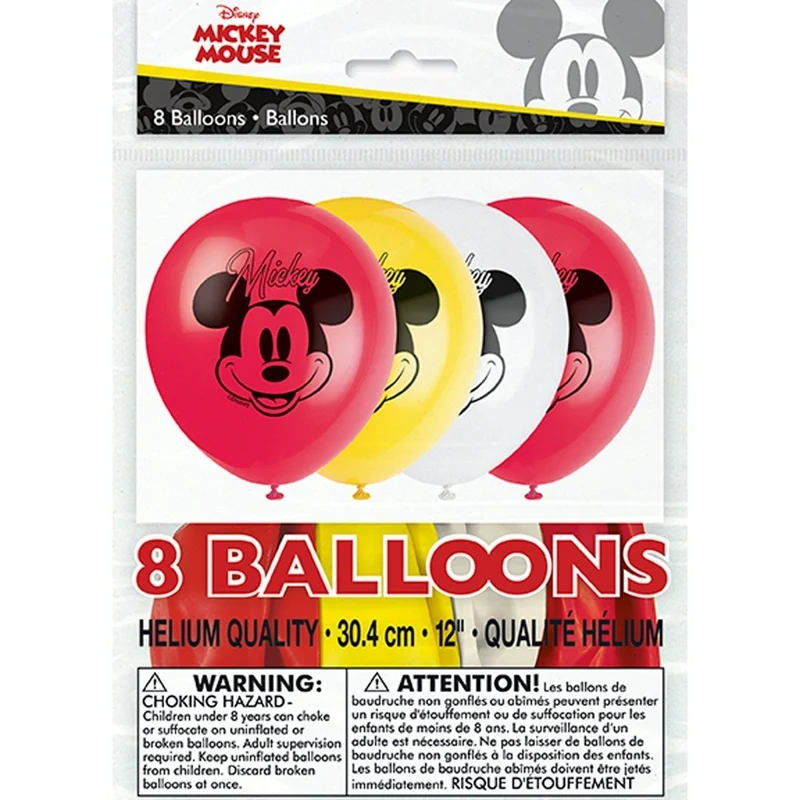 Mickey Mouse Birthday Latex Balloons, Disney, 12 Inches, 8 Count