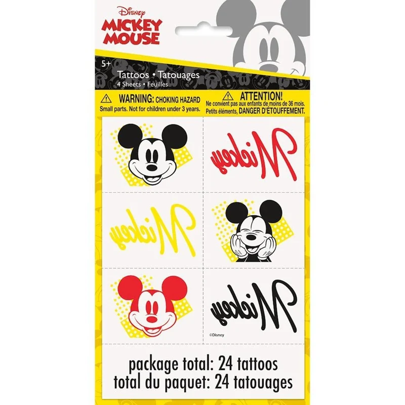 Mickey Mouse Birthday Temporary Tattoo Sheets, Disney, 4 Count