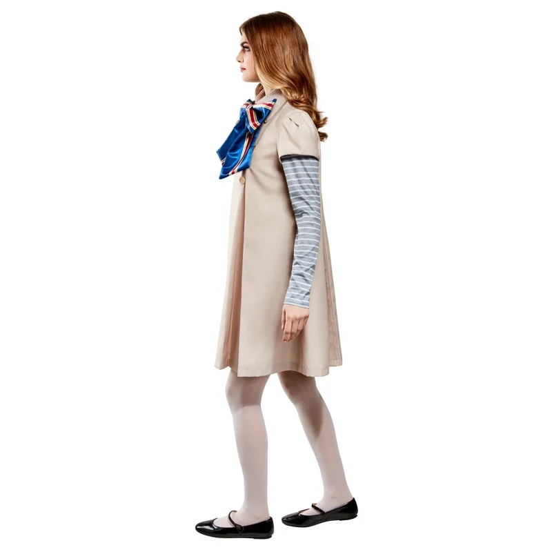 M3gan Costume for Adults, Beige Dress with Attached Bow and Sleeves