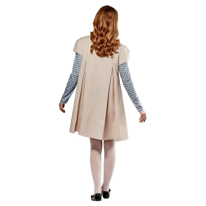 M3gan Costume for Adults, Beige Dress with Attached Bow and Sleeves