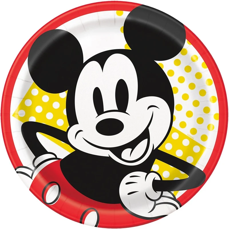 Mickey Mouse Birthday Large Round Lunch Paper Plates, Disney, 9 Inches, 8 Count