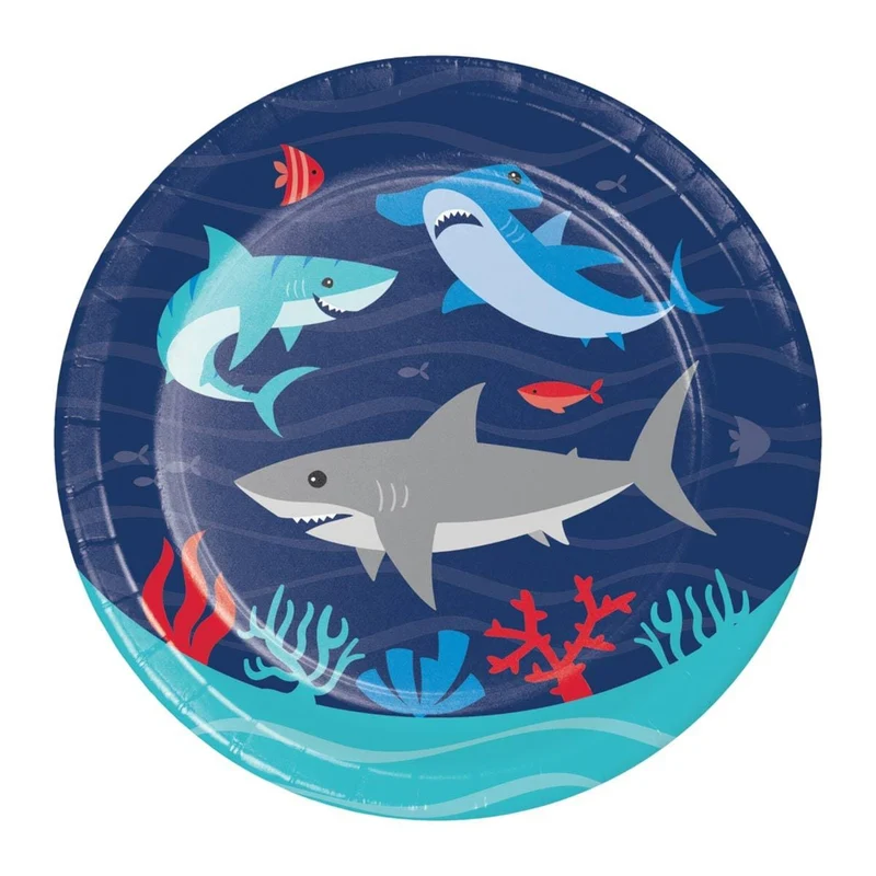 Shark Party Dessert Plates 7 inches, 8 Count