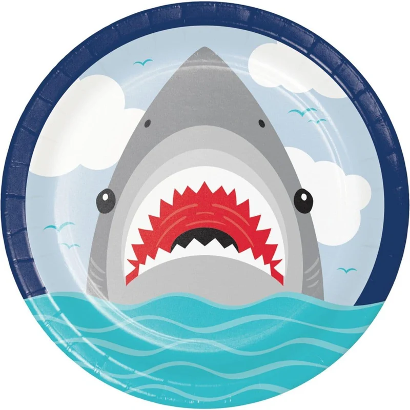 Shark Party Dinner Plates 9 inches, 8 Count