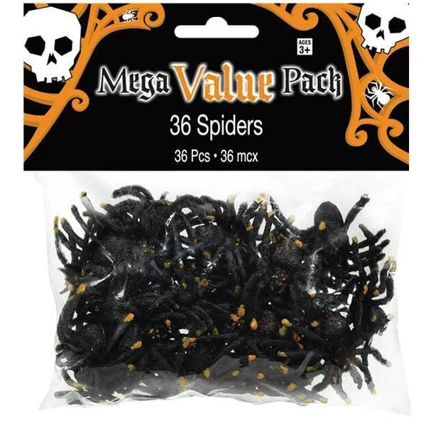 Plastic spiders, 36 per package
