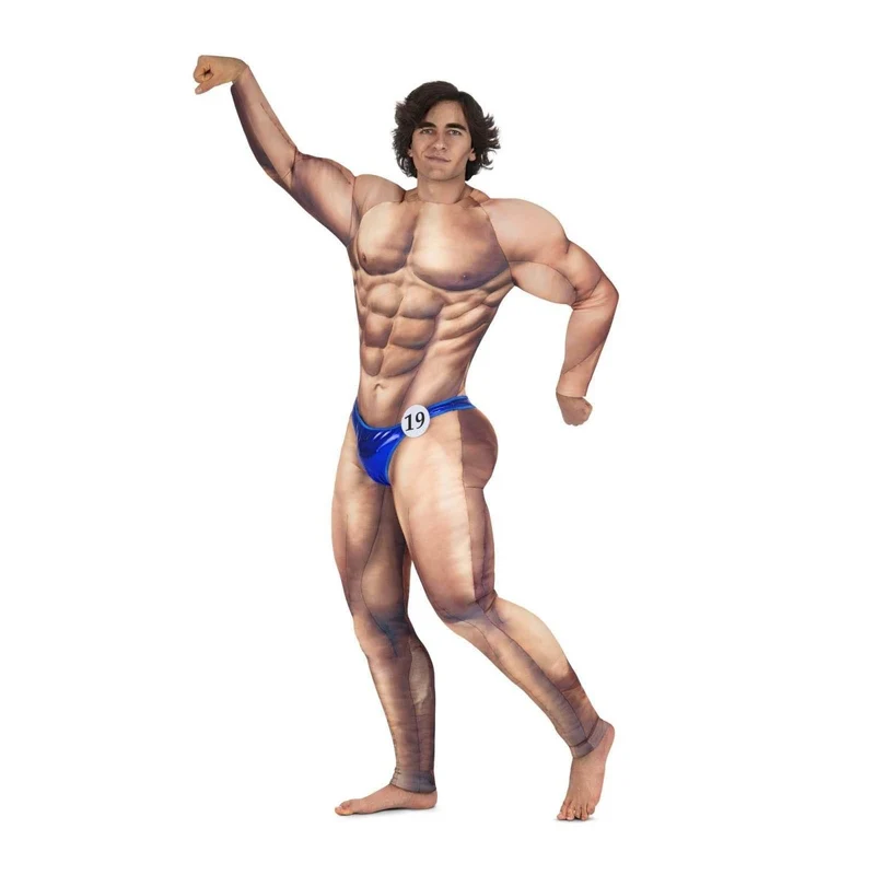 Men Bodybuilder Costume for Adults, Jumpsuit with Padding