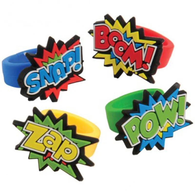 Superhero rubber rings, 12 per package