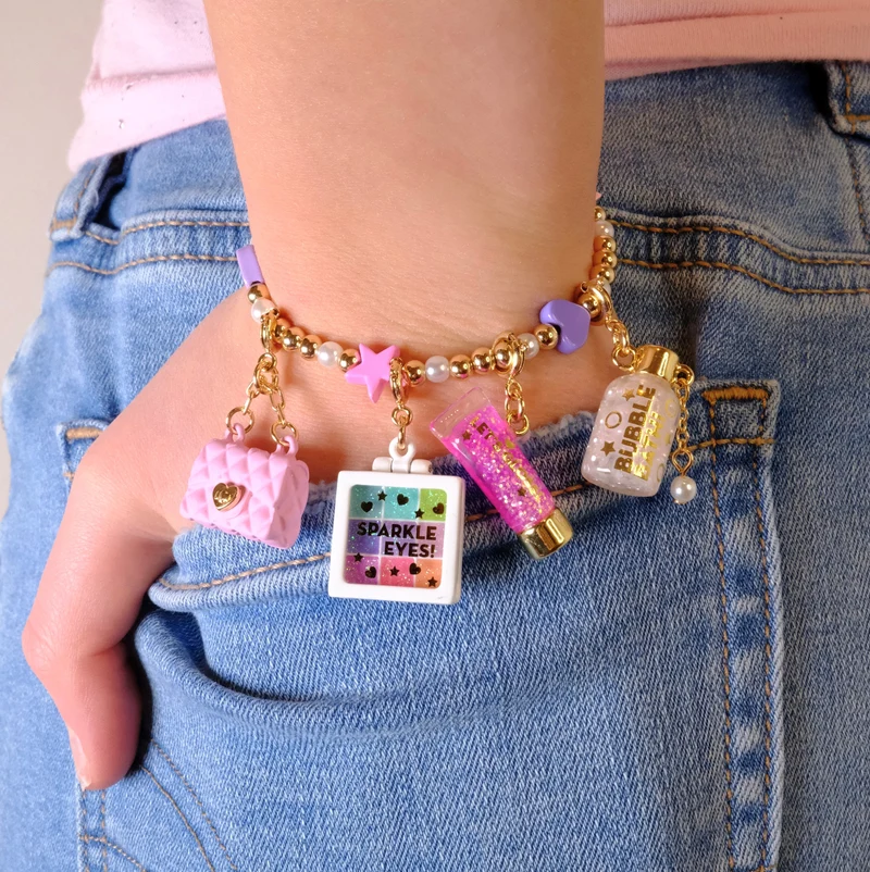 Gold Heart and Star Stretch Bead Charm Bracelet for Kids