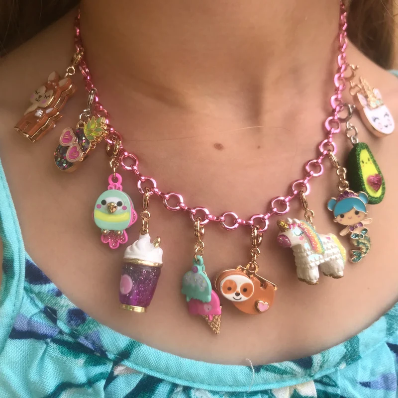 Pink Chain Necklace for Kids Customizable Charm Jewelry Accessory