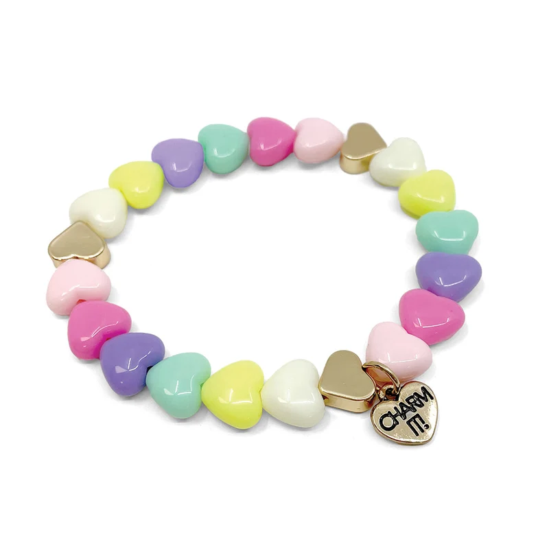 Gold Pastel Heart Stretch Bead Bracelet for Charm Collection Kids