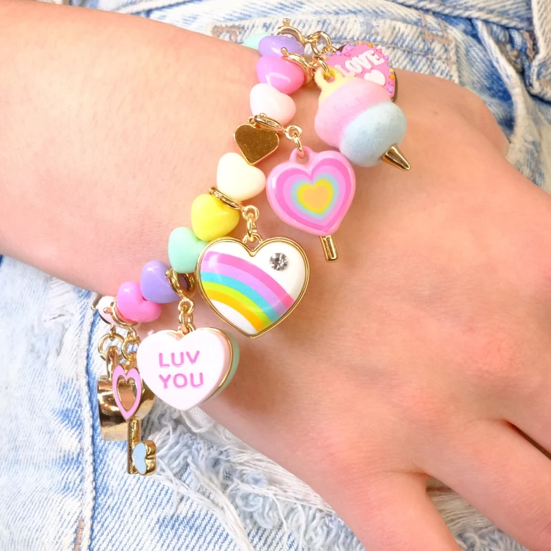 Gold Pastel Heart Stretch Bead Bracelet for Charm Collection Kids