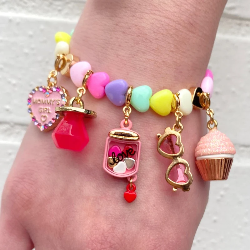 Gold Pastel Heart Stretch Bead Bracelet for Charm Collection Kids
