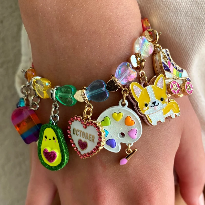 Gold Rainbow Heart Bead Stretch Bracelet for Girls Jewelry Stack