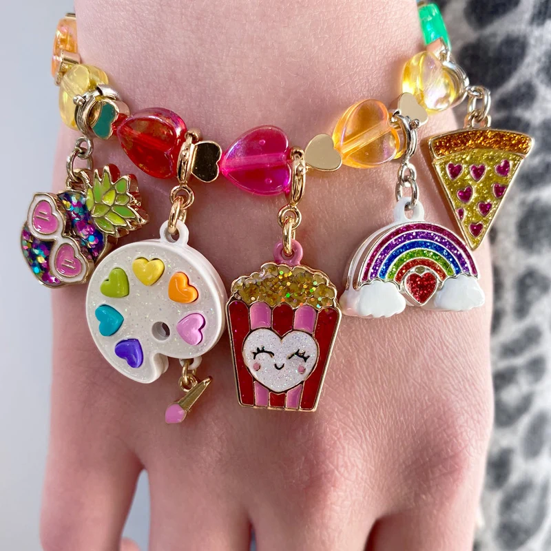 Gold Rainbow Heart Bead Stretch Bracelet for Girls Jewelry Stack