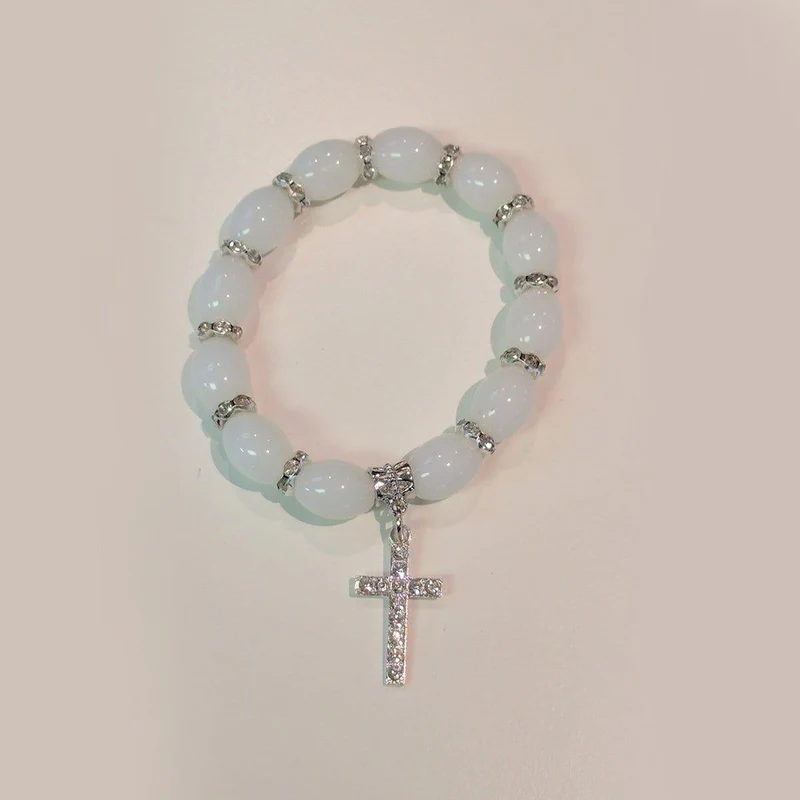 Rhinestone Cross Charm Bracelet - Silver